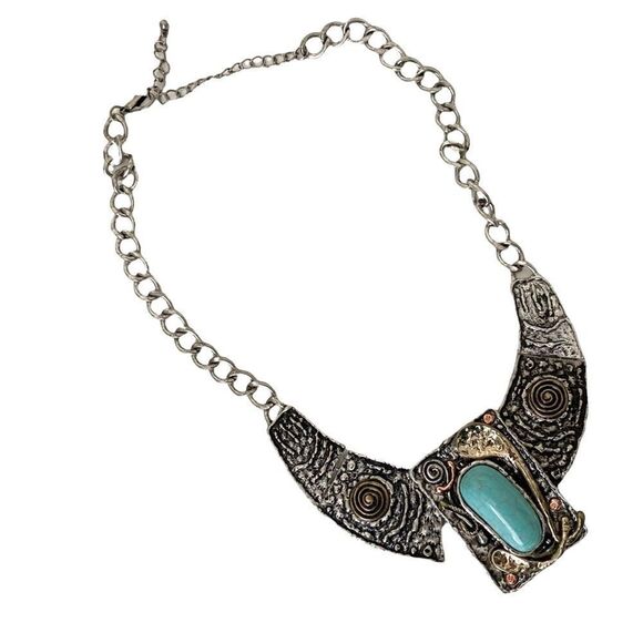 Boho Vintage Vibe Silver Tone Collar Necklace - Picture 2 of 3